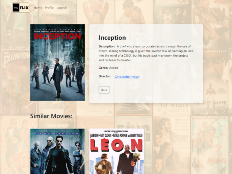 screenshotof myFlix single movie details